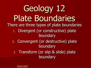 Geology 12 Plate Boundaries