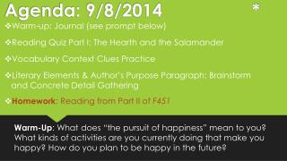 Agenda: 9/8/2014									*