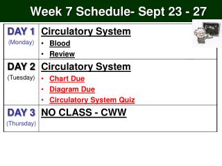 Week 7 Schedule- Sept 23 - 27