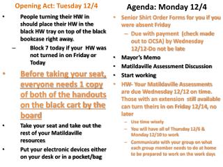 Agenda: Monday 12/4