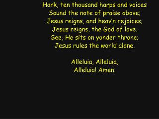 Hark, ten thousand harps and voices Sound the note of praise above;