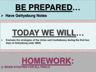 BE PREPARED … Have Gettysburg Notes