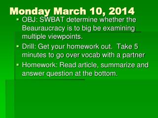 Monday March 10, 2014