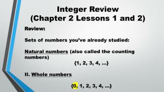 Integer Review (Chapter 2 Lessons 1 and 2)