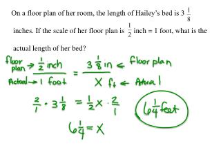 On a floor plan of her room, the length of Hailey’s bed is 3