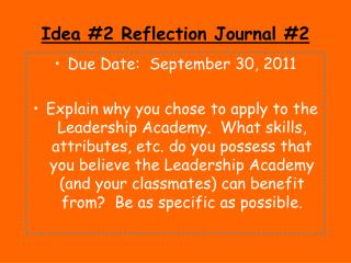 Idea #2 Reflection Journal #2