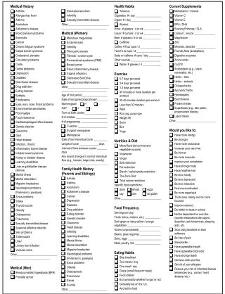 Medical History 	Arthritis 	Allergies/hay fever 	Asthma 	Alcoholism 	Alzheimer’s disease