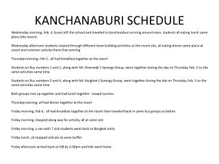 KANCHANABURI SCHEDULE