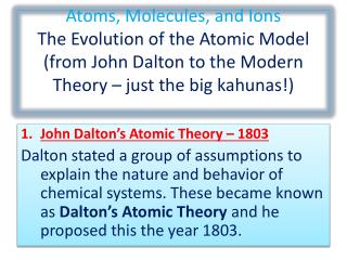 John Dalton’s Atomic Theory – 1803