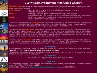 360 Wisdom Programme with Claire Chidley .