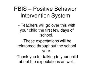 PBIS – Positive Behavior Intervention System
