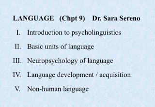 I. Introduction to Psycholinguistics