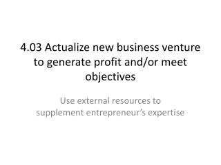 4.03 Actualize new business venture to generate profit and/or meet objectives