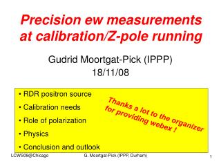 Precision ew measurements at calibration/Z-pole running