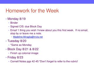 Homework for the Week