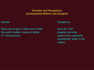 Demeter and Persephone Quintessential Mother and Daughter