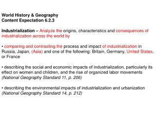 World History &amp; Geography Content Expectation 6.2.3