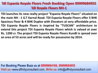 Tdi Espania Royale Floors 3/4 BHK(Duplex)|TDI Floors Sonepat