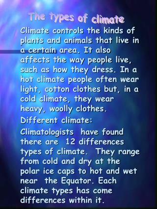 The types of climate
