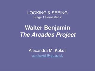 LOOKING & SEEING Stage 1 Semester 2 Walter Benjamin The Arcades Project