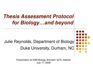 Thesis Assessment Protocol for Biology…and beyond