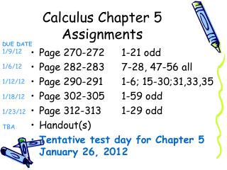 Calculus Chapter 5 Assignments