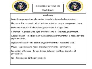 Branches of Government Study Guide