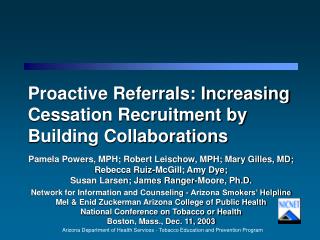 Proactive Referrals: Increasing Cessation Recruitment by Building Collaborations