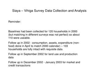 Siaya – Vihiga Survey Data Collection and Analysis