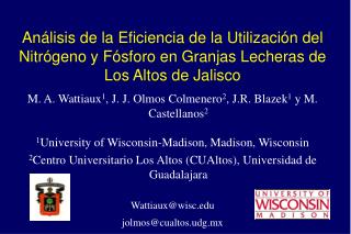 M. A. Wattiaux 1 , J. J. Olmos Colmenero 2 , J.R. Blazek 1 y M. Castellanos 2