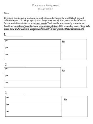 Vocabulary Assignment (HW &amp; CW SECTION)