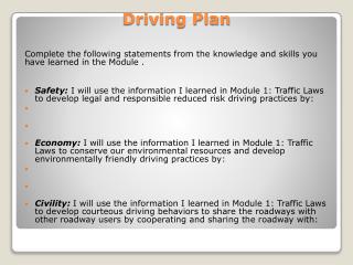 Driving Plan