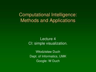 Computational Intelligence: Methods and Applications