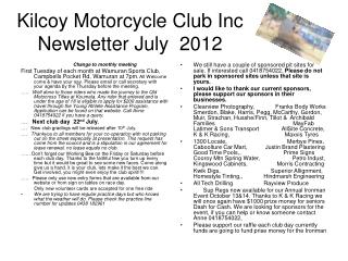Kilcoy Motorcycle Club Inc Newsletter July 2012