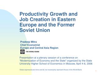 Productivity Growth and Job Creation in Eastern Europe and the Former Soviet Union