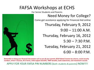 FAFSA Workshops at ECHS For Senior Students and Parents