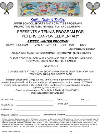 Skills, Drills &amp; Thrills! AFTER SCHOOL SPORTS AND ACTIVITIES PROGRAMS