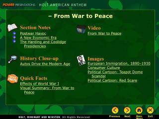 – From War to Peace