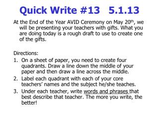 Quick Write #13 5.1.13