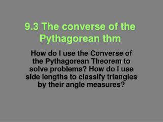 9.3 The converse of the Pythagorean thm