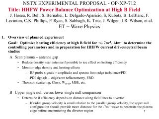Overview of planned experiment