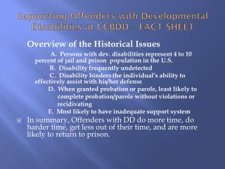 Supporting Offenders with Developmental Disabilities at CCBDD – FACT SHEET