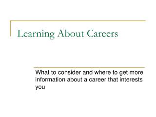 Learning About Careers