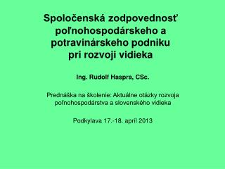 Spoločenská zodpovednosť poľnohospodárskeho a potravinárskeho podniku pri rozvoji vidieka