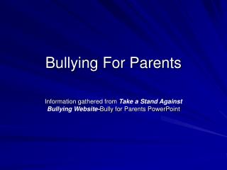 Bullying For Parents