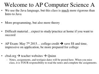 Welcome to AP Computer Science A