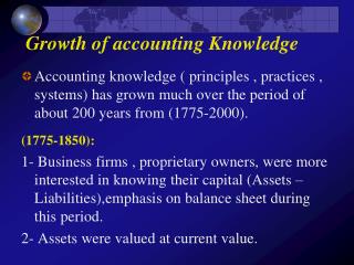 Growth of accounting Knowledge