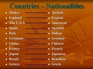 Countries – Nationalities