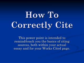 How To Correctly Cite