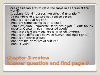 Chapter 3 review Answer question and find page #